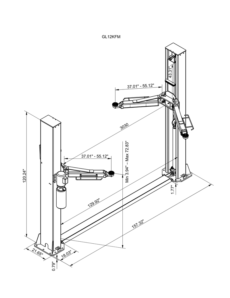 Schematic preview for Guardian Lifts 12k 2-post (Floorplate)