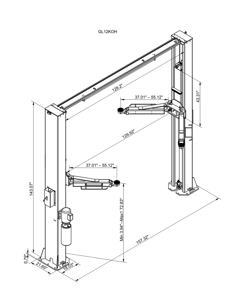 Schematic preview for Guardian Lifts 12k 2-post (Overhead)